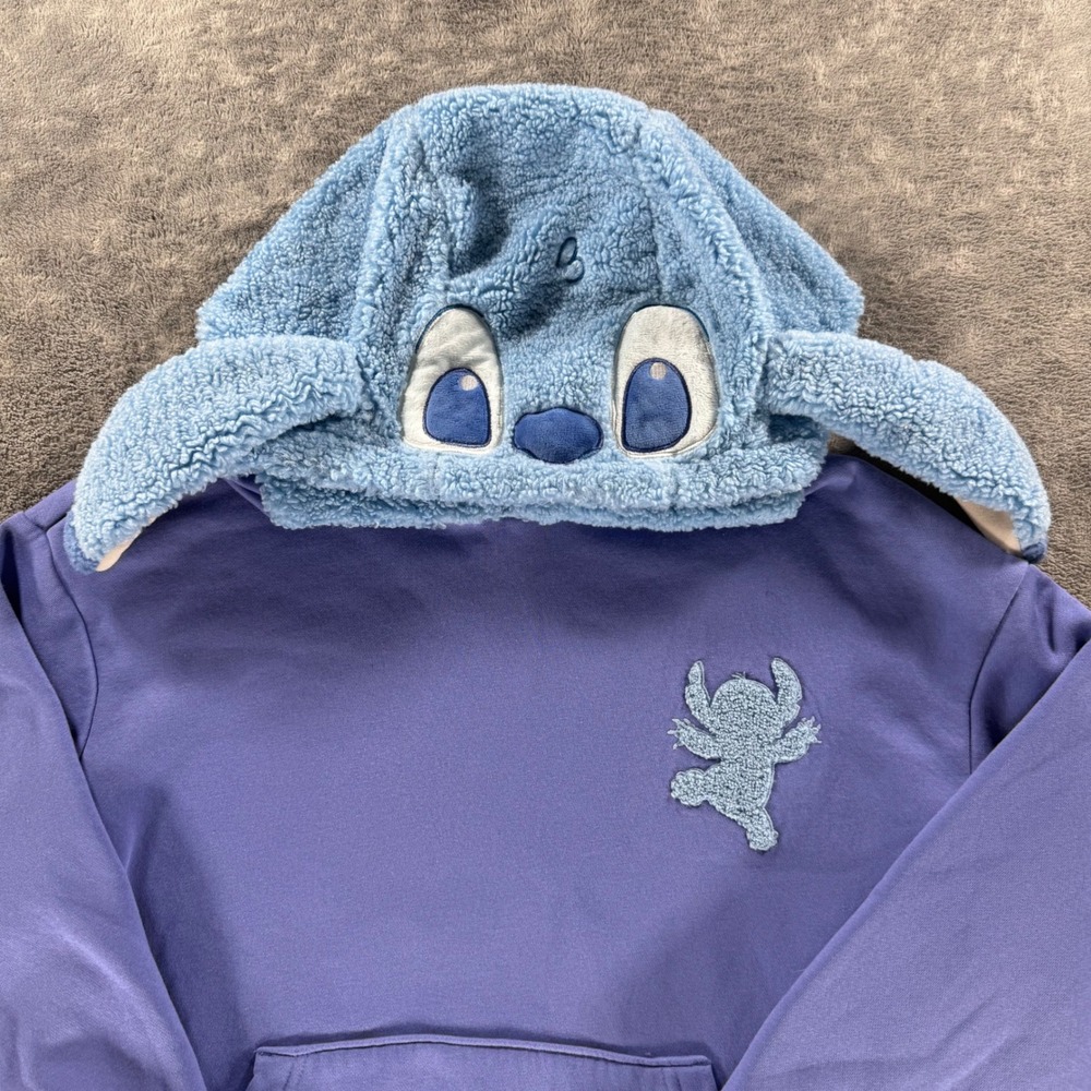 Disney Parks Stitch Cozy Character Hoodie Women Small Sherpa 3D Ears Sweatshirt